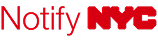 The Notify NYC Logotype, the word "Notify" in red text beside a red NYC logo