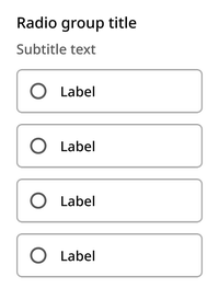 An example of a radio button group. It has a large title, a smaller subtitle in light gray font, followed by four radio buttons stacked vertically.