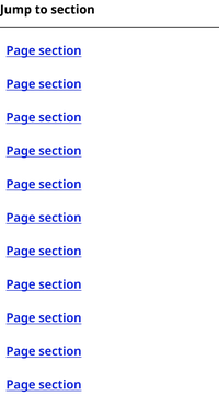 Smaller text Jump to section heading followed by 11 Page section traditional blue and underlined links