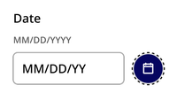 In the calendar opened state, the calendar button becomes navy blue and is surrounded by a dashed outline.