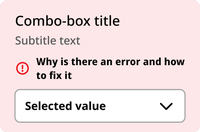 Light red rectangle includes the Combo-box title, subtitle, added dark red information icon with black text reading Why is there an error and how to fix it, and selected combo-box