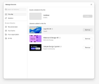A pop-up window within the Figma design file, listing all the libraries added to the file.