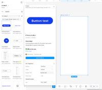 The left-side panel in the Figma design file with an active search for “button” assets.