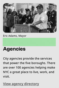 Black and white screenshot showing example of 64px spacing on mobile. The example highlights the space between the bottom of one content area and the top of the next, such as between the Mayor section and the Agencies section.