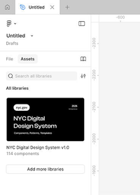 A new and blank window of a Figma design file with a panel on the left.