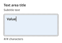 In the typing state, a dashed line surrounds the text area rectangle and the background turns light blue.