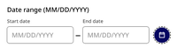 In the calendar opened state, the calendar button becomes navy blue and is surrounded by a dashed outline.