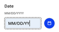 In the typing state, the date input field is surrounded by a dashed outline. The background of the input field becomes light blue.