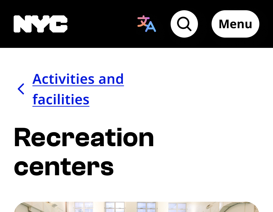 mobile view of the same incorrect line break of Activities and facilities breadcrumb