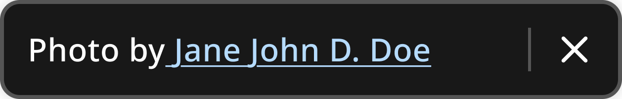 Example of incorrect open media credit component. Text reads "Photo by Jane John D. Doe" and "Jane John D. Doe" is hyperlinked.
